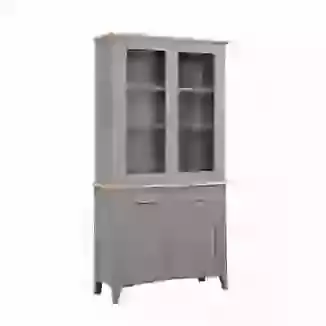 Slate Grey Painted Finish 2 Glazed Door Dresser Unit With Storage